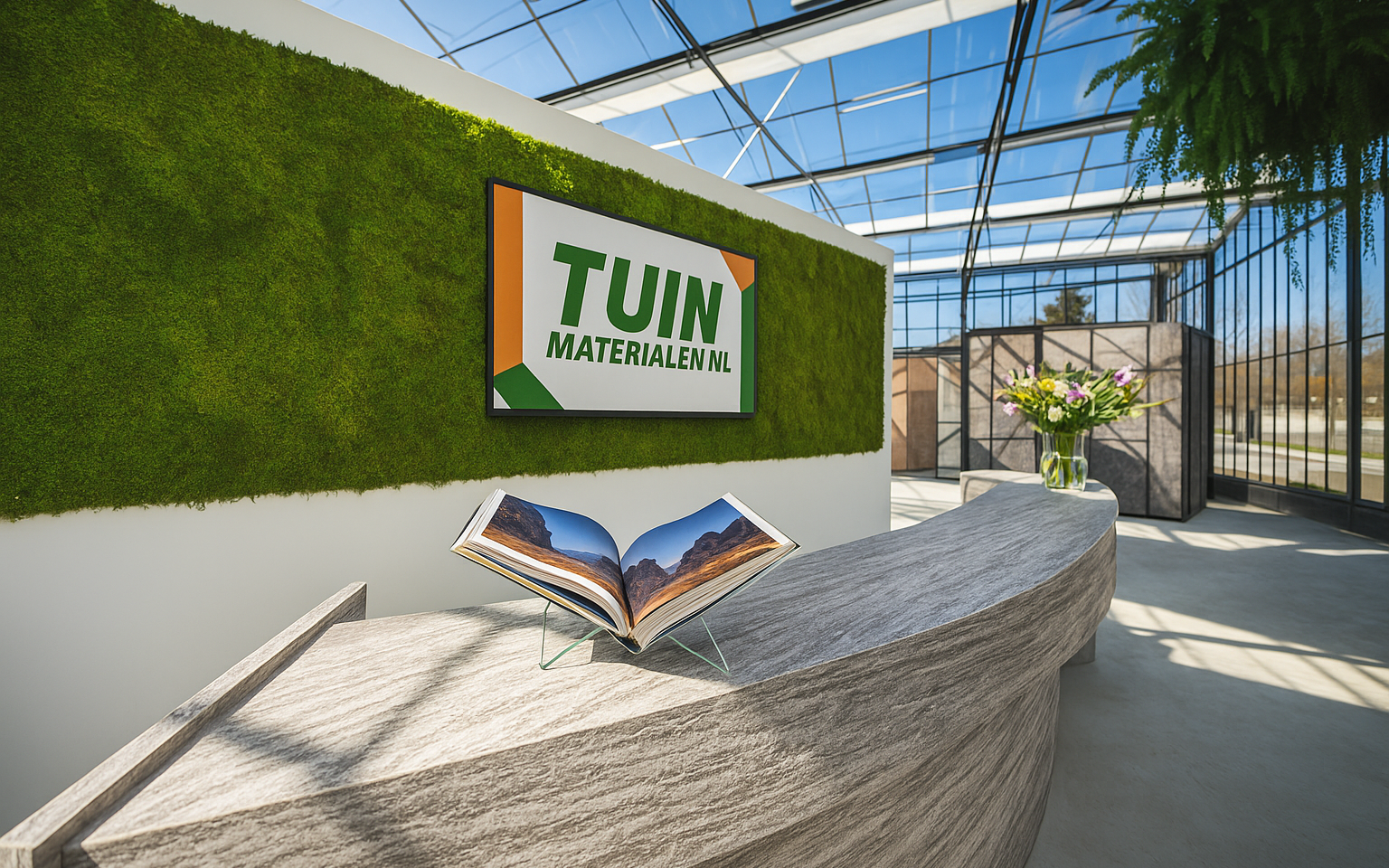 groene ontvangst in de kasshowroom
