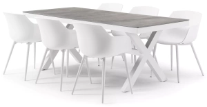 Alicante tuinset aluminium en grijs keramische print tafelblad met 6 Almeria tuinstoelen