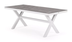 Alicante tuintafel rechthoekig in wit aluminium en keramische print grijs - L  200 x B 89 x H 75 cm 