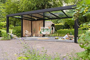 Flatroof 540x300cm gitzwart gelaagd glas vierkante sierlijst