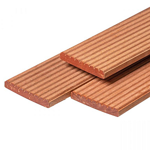 Hardhouten Bangkirai vlonderplank kunstmatig gedroogd, 1 zijde 8-groeven, 1 zijde glad 2,5 x 14,5 x 