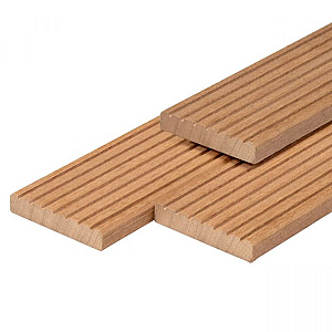 Hardhouten Bangkirai vlonderplank kunstmatig gedroogd, 1 zijde 7-groeven, 1 zijde glad 2,5 x 14,5 x 