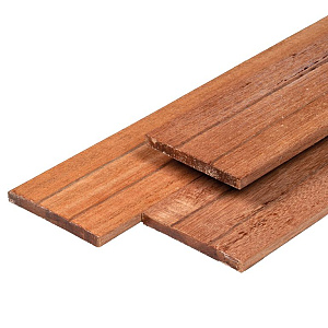 Hardhouten tuinplank kunstmatig gedroogd, geschaafd 4rh met 2 v-groeven 1,5 x 14,0 x 305 cm