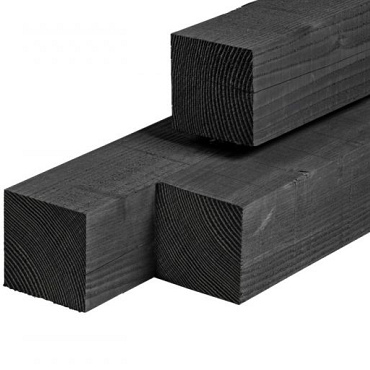 Douglas paal ongedroogd, fijnbezaagd, zwart geïmpregneerd 9,0 x 9,0 x 300 cm