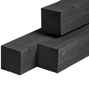 Douglas paal ongedroogd, fijnbezaagd, zwart geïmpregneerd 15,0 x 15,0 x 250 cm