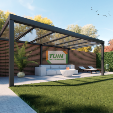 Flatroof 540x350cm gitzwart gelaagd glas vierkante sierlijst