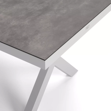 Alicante tuintafel rechthoekig in wit aluminium en keramische print grijs - L  200 x B 89 x H 75 cm 