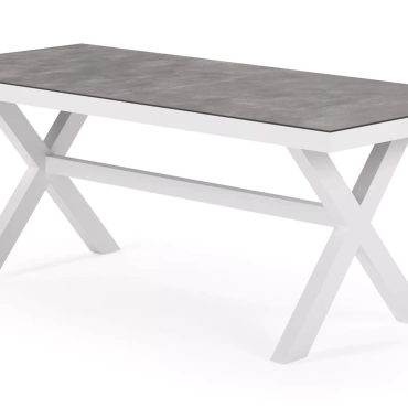Alicante tuinset in wit aluminium en grijs keramische print tafelblad met 6 Almeria tuinstoelen